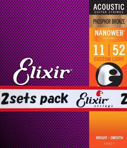 Elixir NANOWEB フォスファーブロンズ 11-52 カスタムライト 2セット #16027アコースティックギター弦 お買い得な2