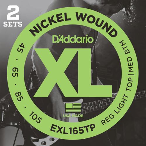 D'addario EXL165TP ニッケル 45-105 レギュラーライトミディアムボトム 2セットエレキベース弦 お買い得な2パック