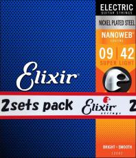 Elixir NANOWEB 09-42 スーパーライト 2セット #12002エレキギター弦 お買い得な2パック