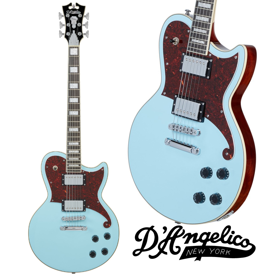 D'Angelico Premier Atlantic -Sky Blue Top Natural Mahogany Back