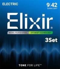 Elixir Electric Nickel Plated Steel with OPTIWEB Coating #19002 (Super Light/09-42) 3Set
