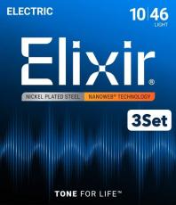 Elixir Electric Nickel Plated Steel with NANOWEB Coating #12052 (Light/10-46) 3Set