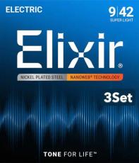 Elixir Electric Nickel Plated Steel with NANOWEB Coating #12002 (Super Light/09-42) 3Set
