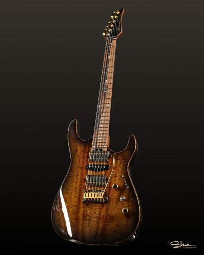 Shue Guitars Modern DT Koa Top Natural Burst Gold Hardware w/Iron Wood Neck