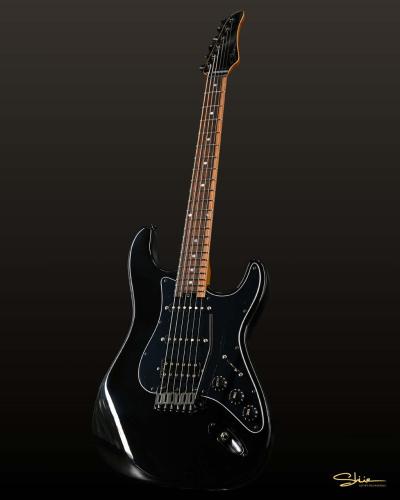 Shue Guitars New Classic S STD Super Black Black Hardware w/Royal Teak Neck