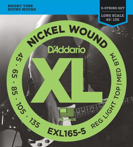 D'addario EXL165/5 ニッケル 45-135 5-String レギュラーライトトップミディアムボトム5弦ベース弦