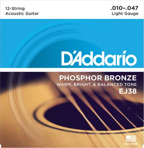 D'addario EJ38 フォスファーブロンズ 10-47 12-String ライト12弦アコースティックギター弦
