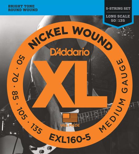 D'addario EXL160/5 ニッケル 50-135 5-String ミディアムゲージ5弦エレキベース弦