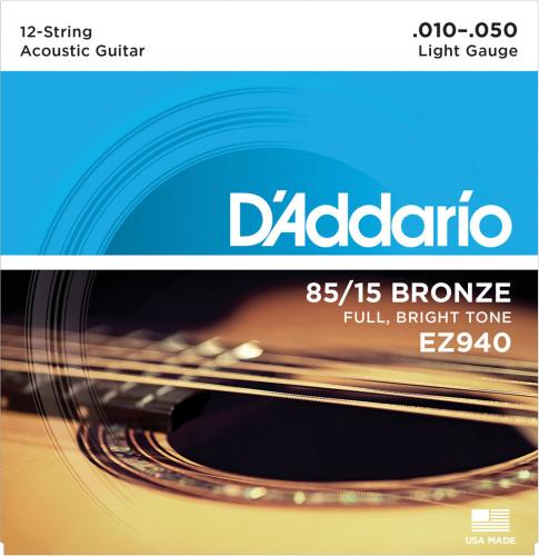D'addario EZ940 85/15アメリカンブロンズ 10-50 12-String ライト12弦アコースティックギター弦
