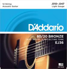 D'addario EJ36 80/20ブロンズ 10-47 12-String ライト12弦アコースティックギター弦