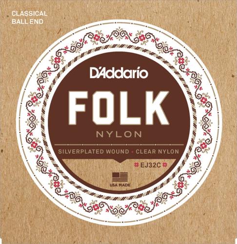 D'addario EJ32C シルバーワウンド クリアナイロン ボールエンドクラシックギター/アコースティックギター弦