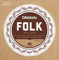 D'addario EJ34 80/20ブロンズ ブラックナイロン ボールエンドアコースティックギターナイロン弦