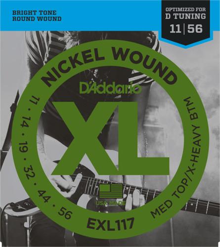 D'addario EXL117 11-56 ミディアムトップエクストラヘビーボトムゲージドロップDチューニング向け エレキギター弦
