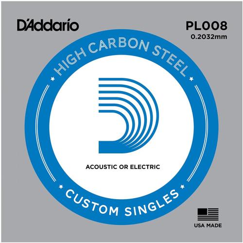 D'addario PL008 アコギ/エレキギター兼用弦 Plain Steel 008 【バラ弦1本】
