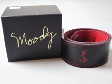 MOODY STRAPS 2.5" LEATHER BACKED GUITAR STRAP -LEATHER- BLACK/RED_8