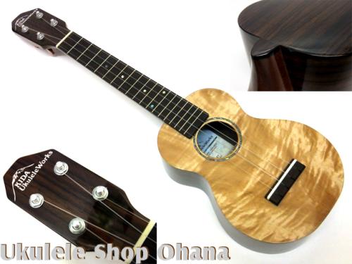 KIDA UkuleleWorks ソプラノロングネック カーリー栃/インディアンローズウッド #167