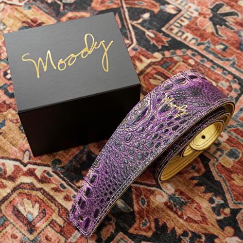 moody 2.5" Faux Gator Leather Backed Guitar Strap - Purple/Cream Standard