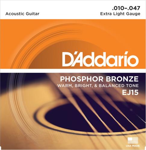 D'addario EJ15 フォスファーブロンズ 10-47 エクストラライトアコースティックギター弦