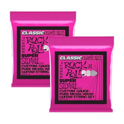 ERNIE BALL Super Slinky Classic Rock n Roll Pure Nickel Wrap Electric Guitar Strings 9-42 Gauge [2253]【2PACK】