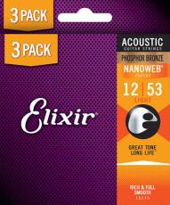 Elixir NANOWEB Phosphor Light (.012-.053) 3セットボーナスパック アコースティックギター弦 1605216545