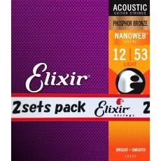 Elixir NANOWEB フォスファーブロンズ 12-53 ライト 2セット #16052アコースティックギター弦 お買い得な2パック