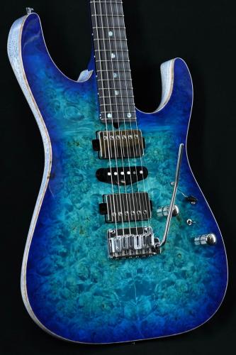 T's DST-Pro24 Burl Maple Birds Eye Maple Neck ~ Centura Blue / Trans White ~ #033426