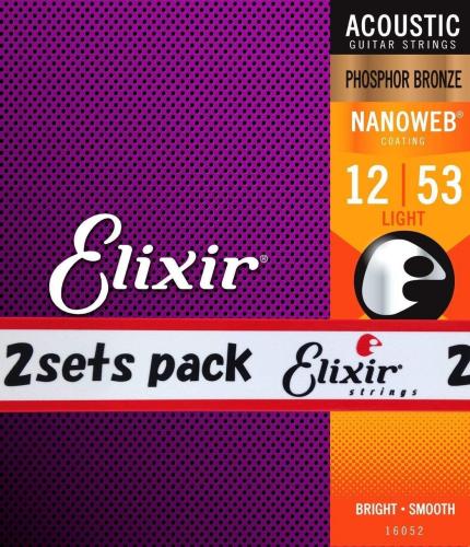 Elixir NANOWEB PHOSPHOR BRONZE LIGHT #16052 2pack【12-53/アコースティックギター弦/2個セット】