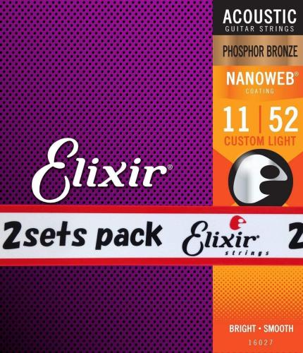 Elixir NANOWEB PHOSPHOR BRONZE COSTOM LIGHT #16027 2pack【11-52/アコースティックギター弦/2個セット】