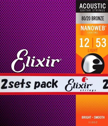 Elixir NANOWEB 80/20 BRONZE LIGHT #11052 2pack【12-53/アコースティックギター弦/2個セット】