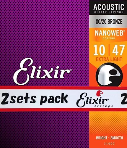 Elixir NANOWEB 80/20 BRONZE EXTRA LIGHT #11002 2pack【10-47/アコースティックギター弦/2個セット】