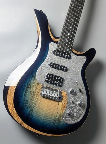 Astrum Guitars Aries Metal SSH Piezo Spalted -Natural to Blue Burst- 【Piezo搭載】【アルミピックガード】