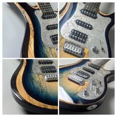 Astrum Guitars Aries Metal SSH Piezo Spalted -Natural to Blue Burst- 【Piezo搭載】【アルミピックガード】_3