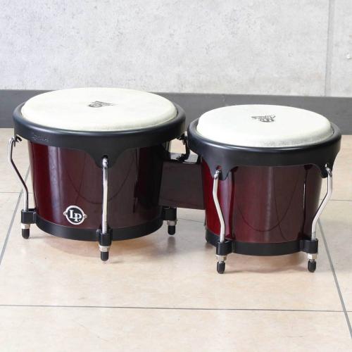 LP LPA601 LP Aspire Wood Bongos Black Hardware Red Wood Finish