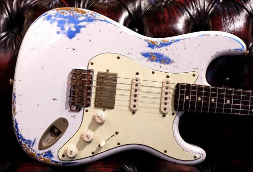 XOTiC XSC-2 5A Grade Flame Maple Neck Heavy Aged ~Olympic White Over Lake Pracid Blue~ #4181