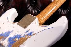 XOTiC XSC-2 5A Grade Flame Maple Neck Heavy Aged ~Olympic White Over Lake Pracid Blue~ #4181_10