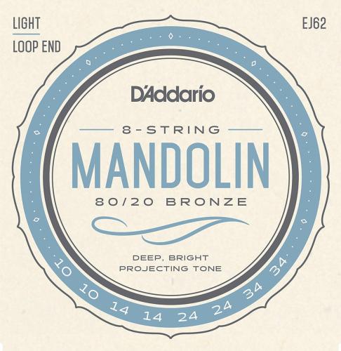 D'addario EJ62 80/20ブロンズ 10-34 ライト Mandolinフラットマンドリン弦