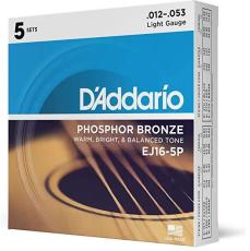 D'addario EJ16-5P フォスファーブロンズ ライトゲージ 12-53 5セット アコースティックギター弦【お買い得な5パック