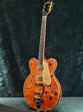 Gretsch Electromatic LTD Flame Okoume Broadkaster Double-Cut with Bigsby- Roundup Orange Stain-_3