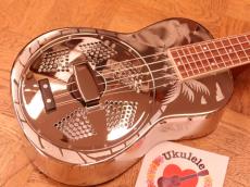 Aiersi Nickel Plated Brass Palm Tree Design Resonator Concert Ukulele #4983