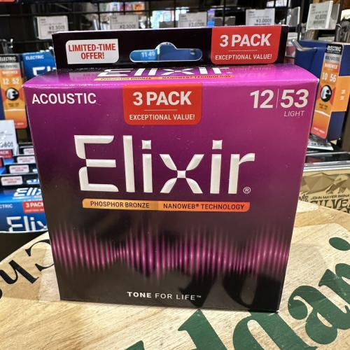 Elixir #16569　【3パックボーナスセット】 NANOWEB Phosphor Bronze　12-53