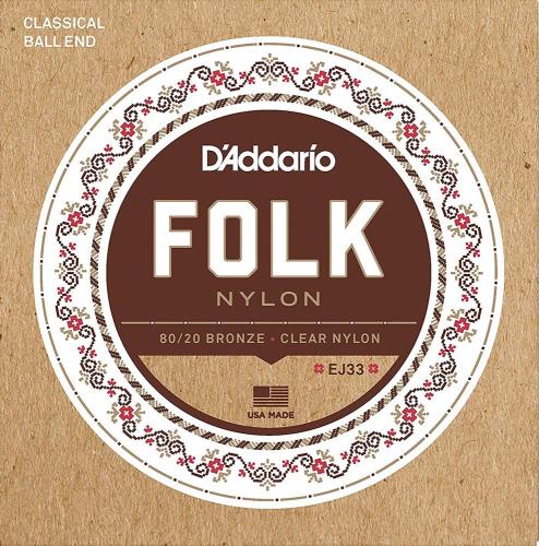 D'addario EJ33 80/20ブロンズ クリアナイロン ボールエンドアコースティックギターナイロン弦