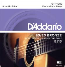 D'addario EJ13 80/20ブロンズ 11-52 カスタムライトアコースティックギター弦