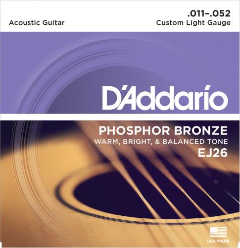 D'addario EJ26 フォスファーブロンズ 11-52 カスタムライトアコースティックギター弦