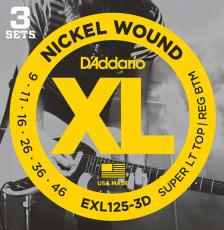 D'addario EXL125/3D 9-46 スーパーライトトップレギュラーボトム 3セットエレキギター弦 お買い得な3パック