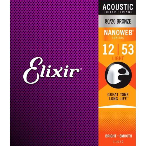 Elixir NANOWEB 80/20ブロンズ 12-53 ライト #11052アコースティックギター弦
