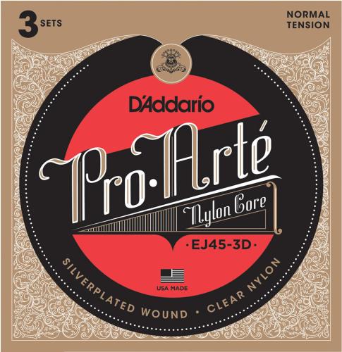 D'addario EJ45-3D シルバーワウンド クリアナイロン ノーマルテンション 3セットプロアルテ クラシックギター弦 お買