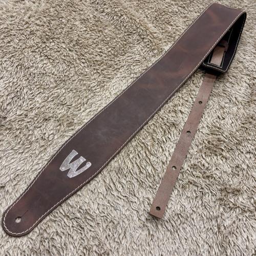 Warwick Teambuilt Genuine Leather Bass Strap Brown Silver Embossing