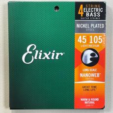 Elixir 14077 Electric Bass Nickel Plated Steel with NANOWEB Coating 4-String Light/Med, Long Scale 045~105