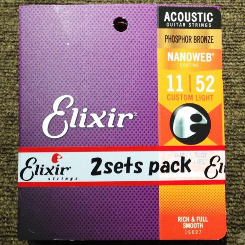 Elixir 16027 2PK Acoustic Phosphor Bronze with NANOWEB Coating Custom Light 011~052