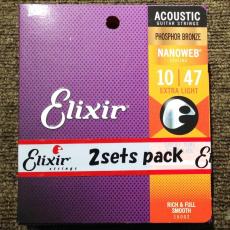 Elixir 16002 2PK Acoustic Phosphor Bronze with NANOWEB Coating Extra Light 010~047